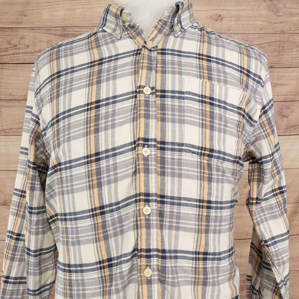 JACHS New York Shirt Mens L White Plaid Long Sleeve Button-Up Classic Stretch